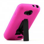 Wholesale LG Optimus L70 Armor Hybrid Stand Case (Hot Pink Black)